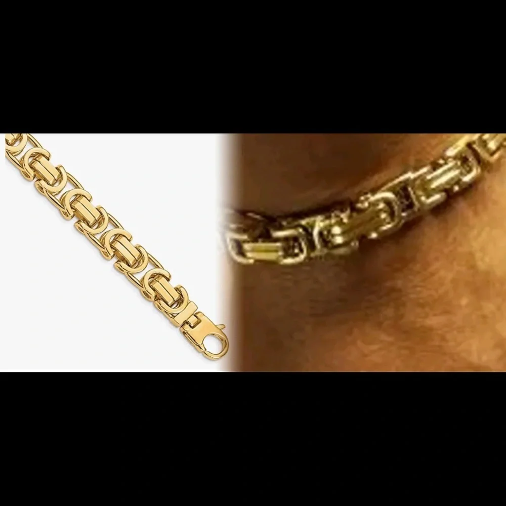 - 18k Gold Chain 9” inch Byzantine Style Link Bracelet stamped authentic